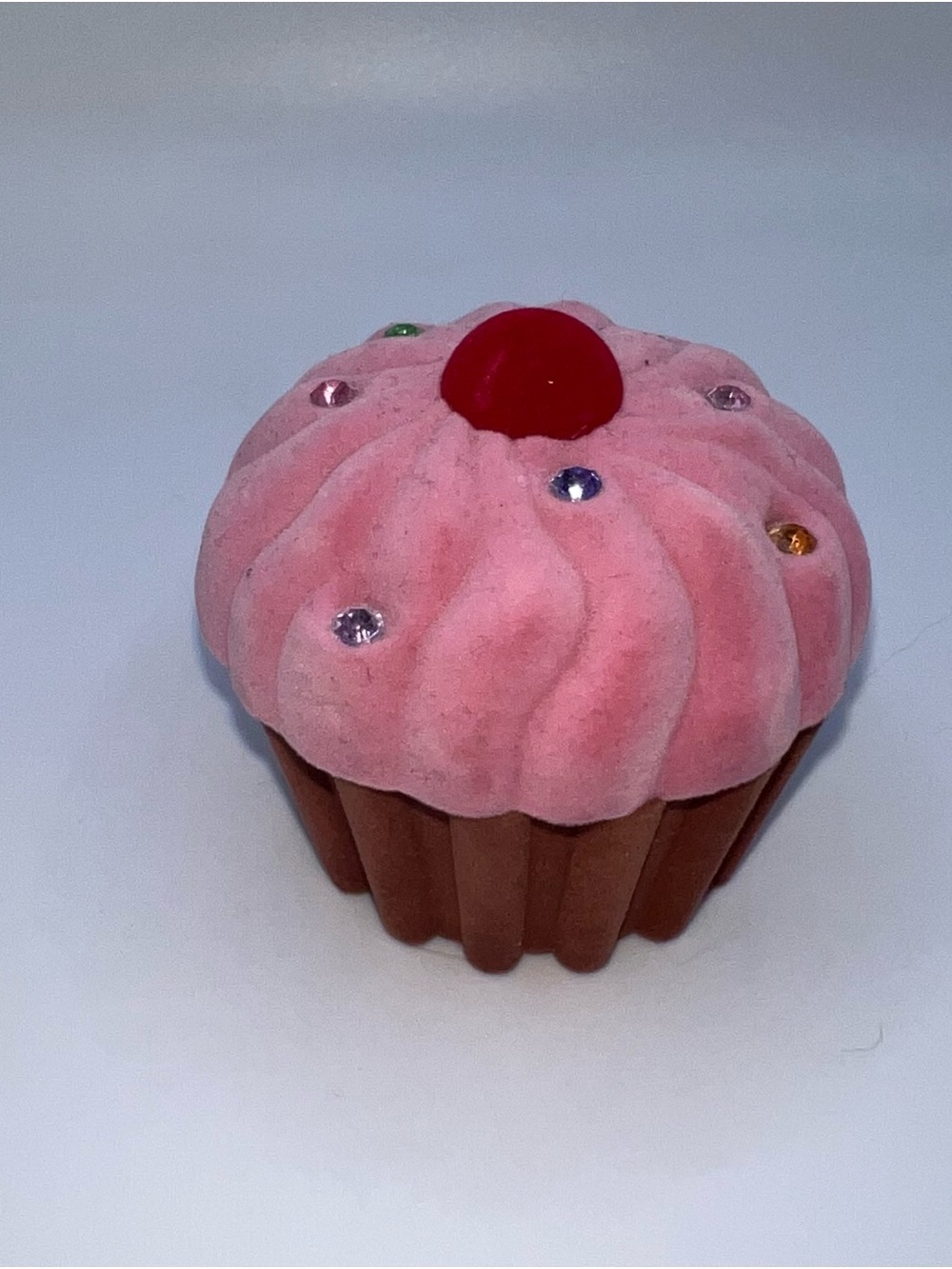 Velvet Pink Cupcake Jewelry Box with Jewel Accents